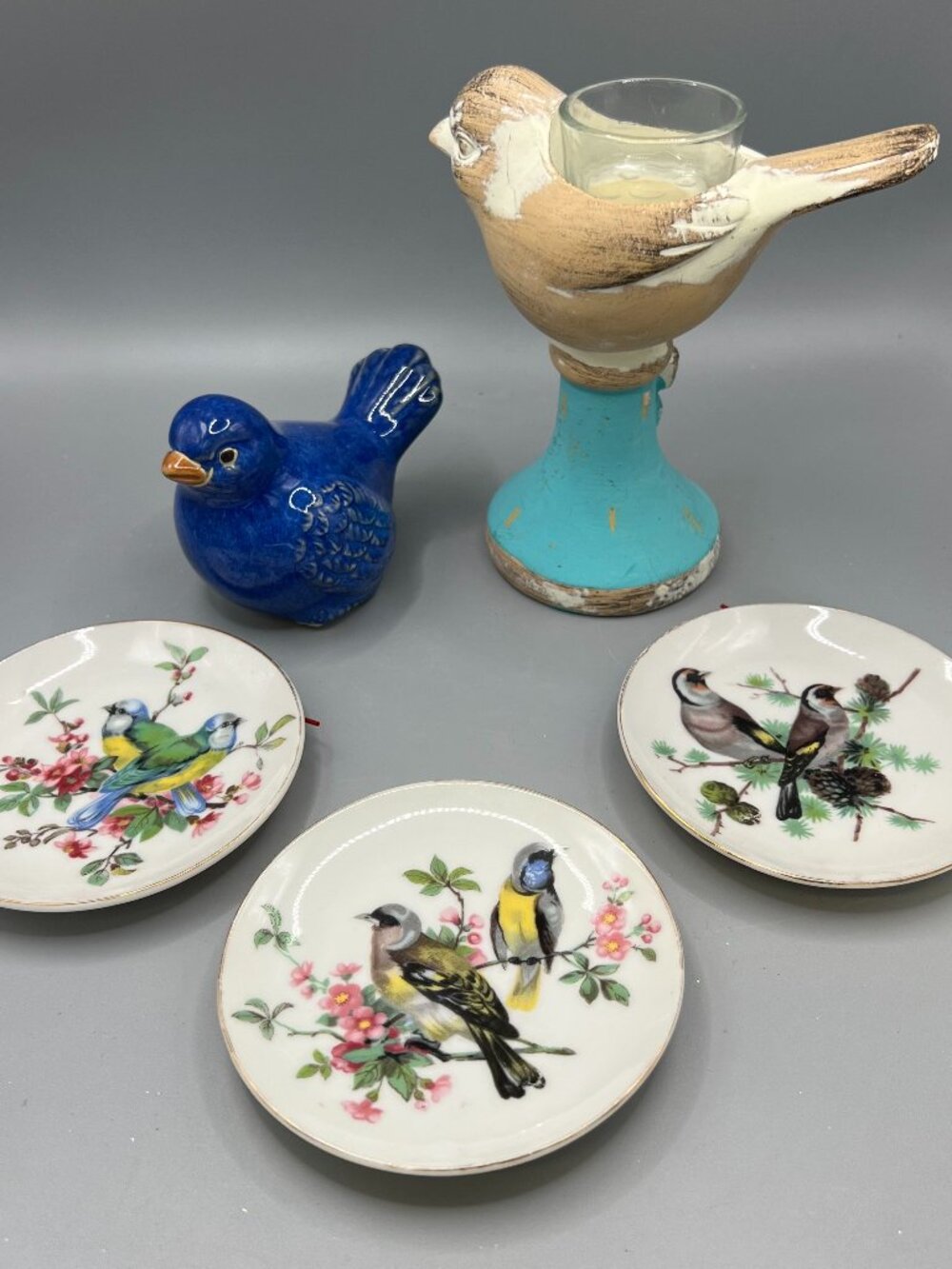 Bird Lot of 5 Items Plates Floral Figures Votive Candle Holder Kitschy Nature